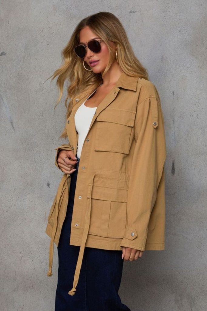 Fluorescent belt oversized khaki jacket