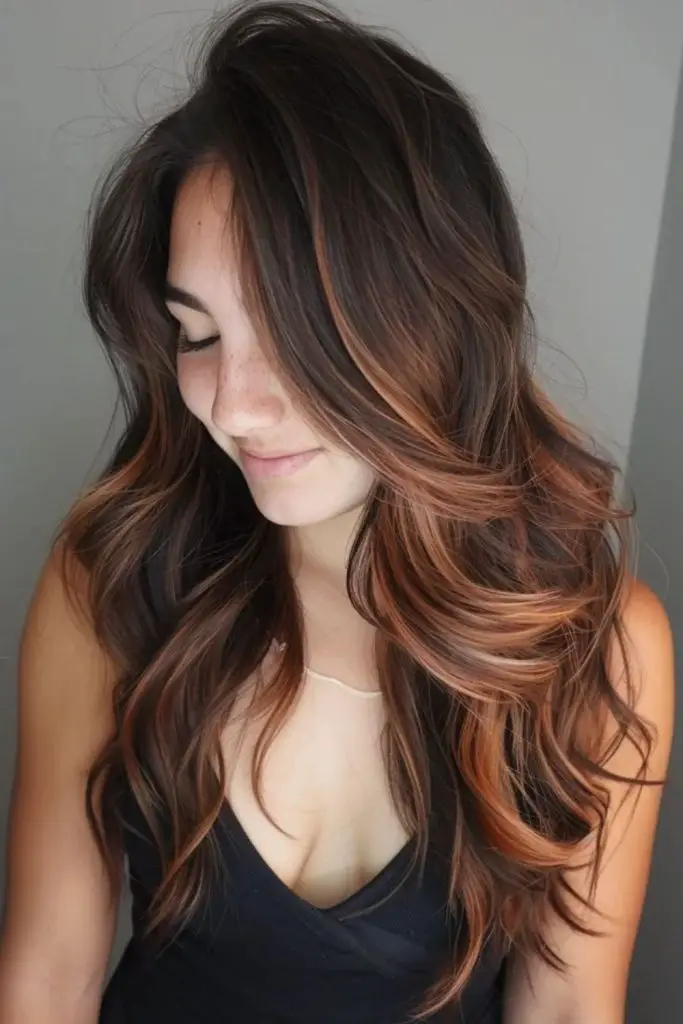 Obsidian dark cinnamon balayage clash