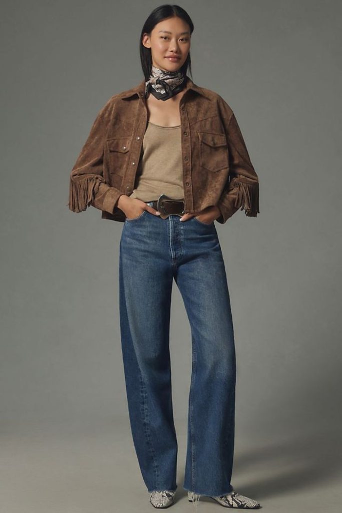 Ochre denim jacket casual autumn style.