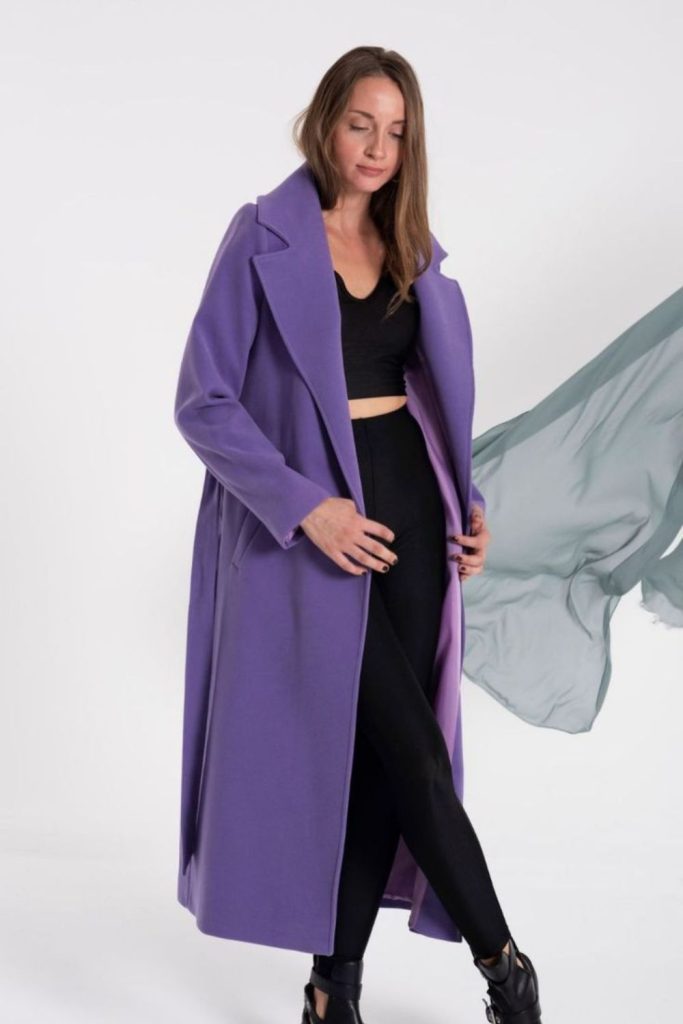 Lavender coat black lace edgy boots