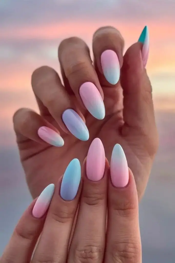 Pastel ombre pink blue gradient nails