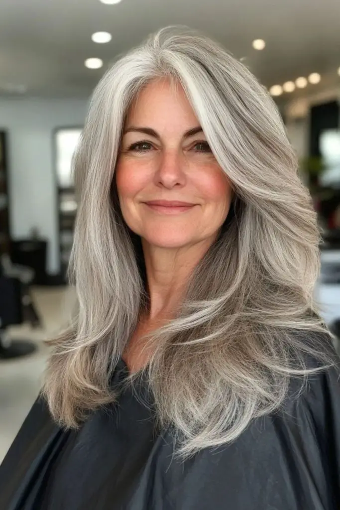 Flowing layers with pearly silver shine.