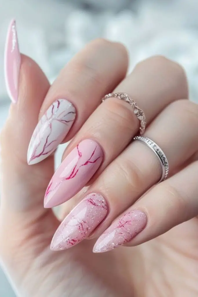 White red nails peppermint swirl festive