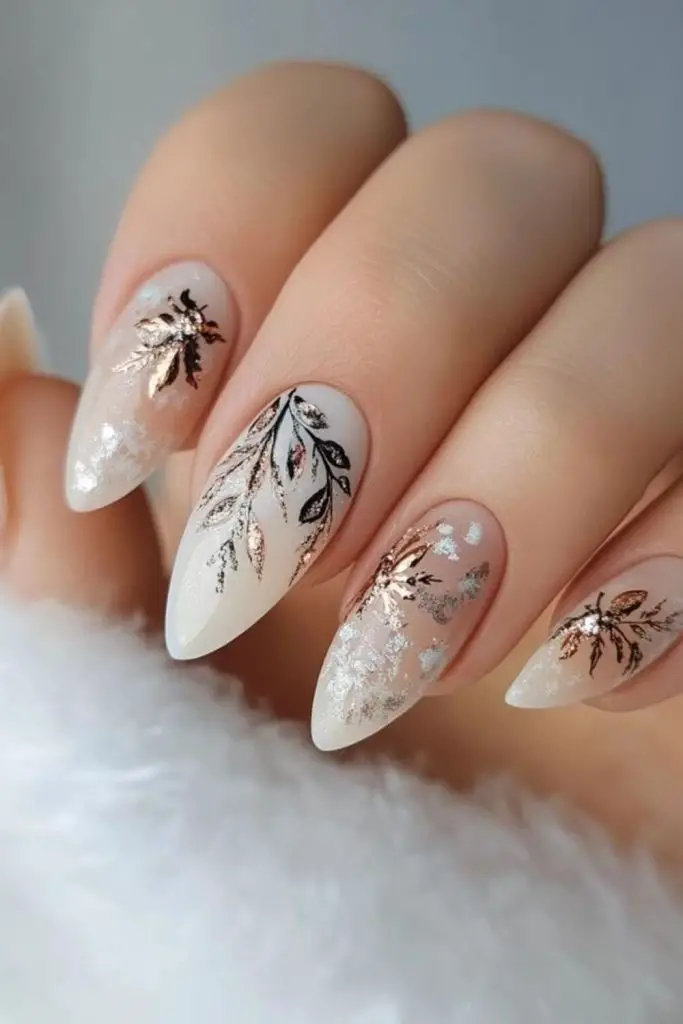 Petal drizzle floral art bridal nails.