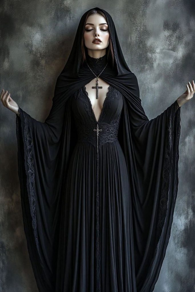 Phantom nun shadow with pitch-dark hair
