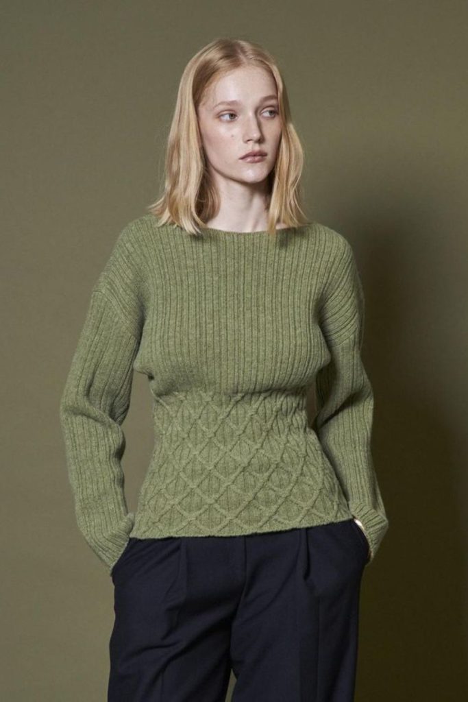 Pine green knit sweater cozy outfit.