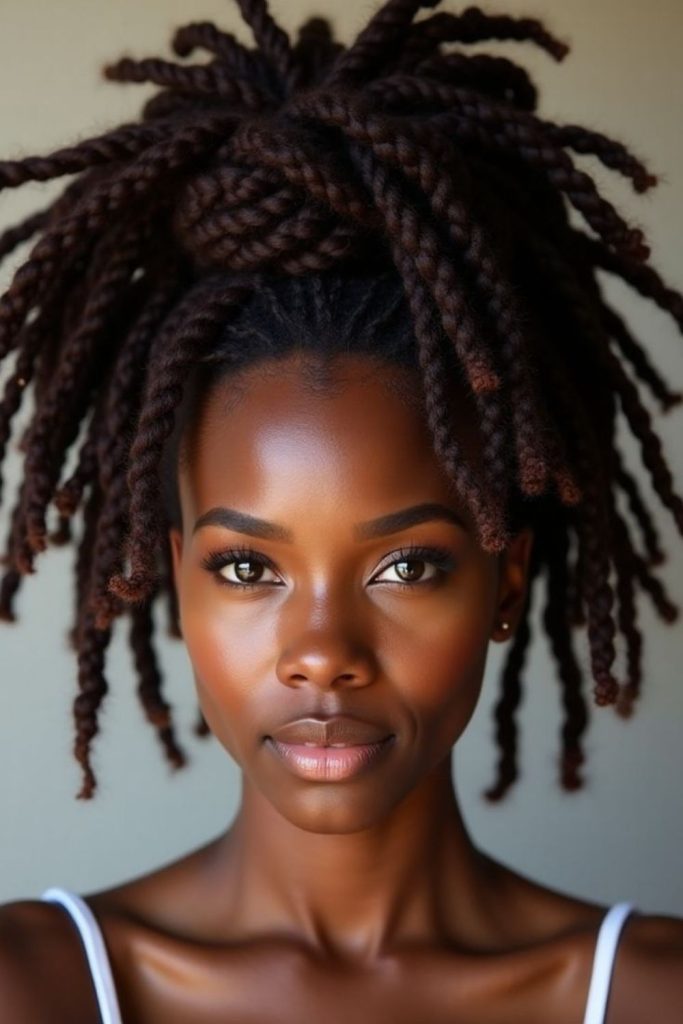 Pineapple puff stacked loc style