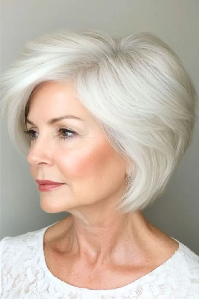 Bright platinum bob with luminous curve