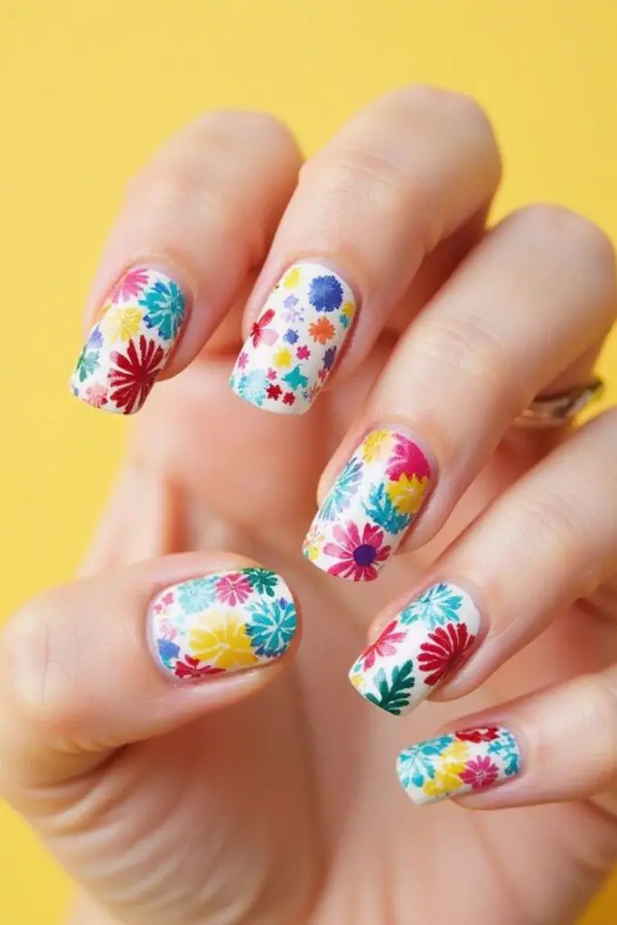 Bright floral sorbet painted nail pattern