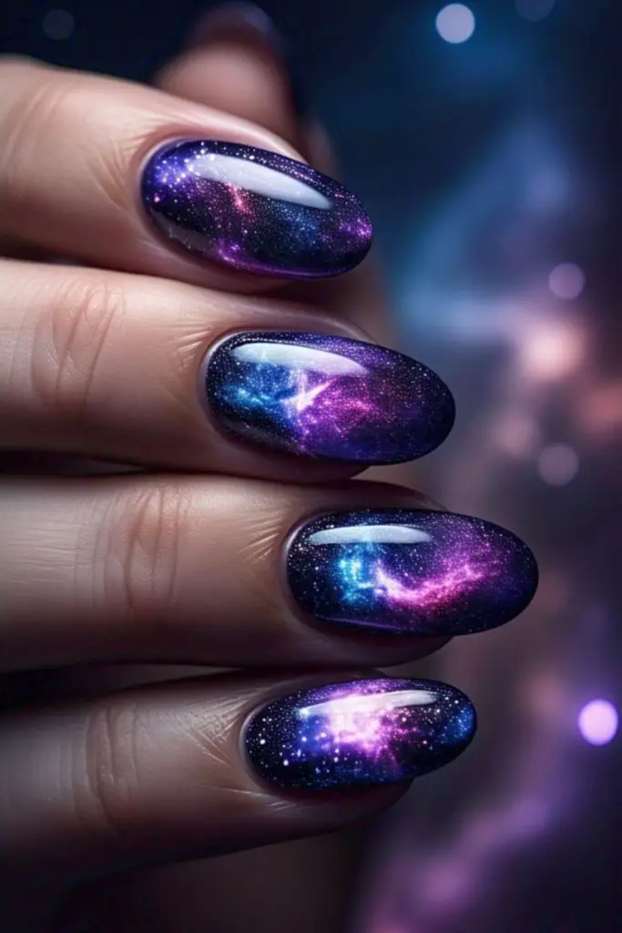 Powdered rose galaxy dreamy cosmic nails