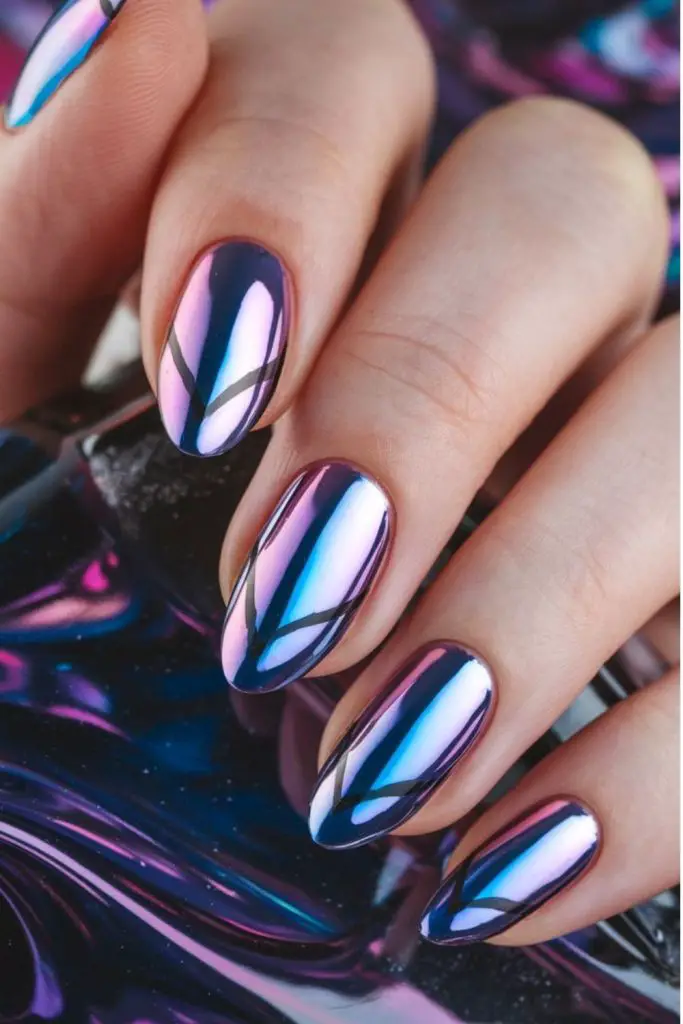 Prismatic foil whirl multicolor foil nails