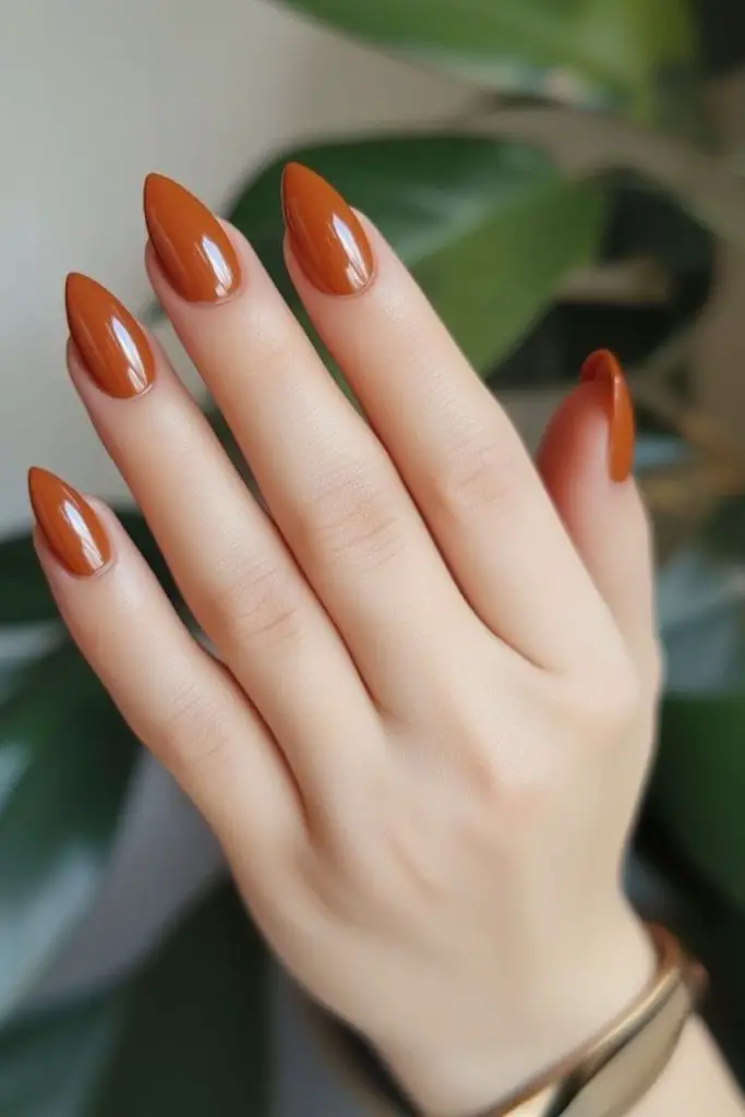 Pumpkin spice burnt orange nails.