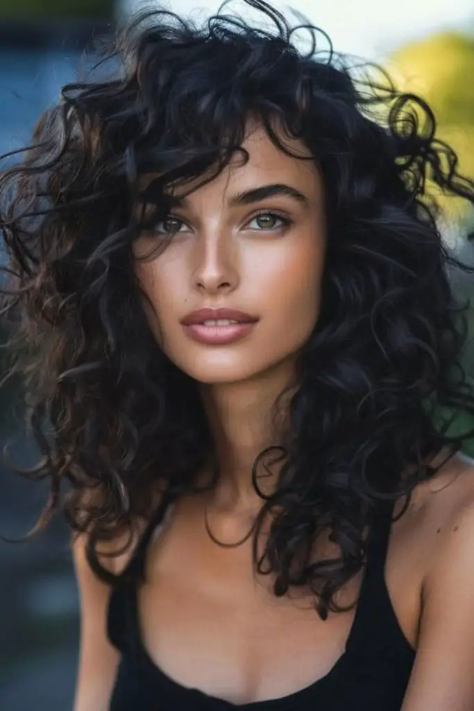 Loose messy curls with misty elegance