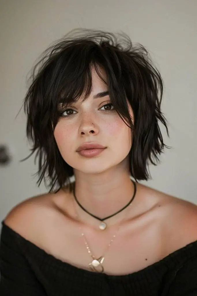 Razor-cut bob with delicate temple layers.