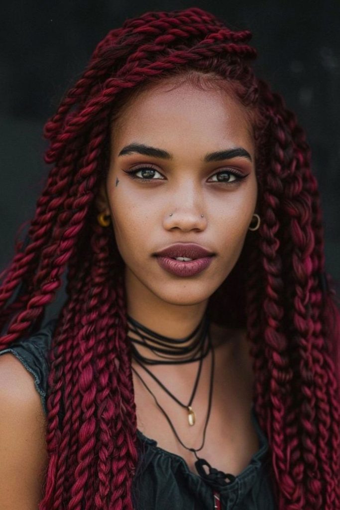 Red tinted layered rope locs
