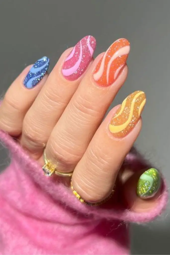 Retro candy swirl funky nail concept