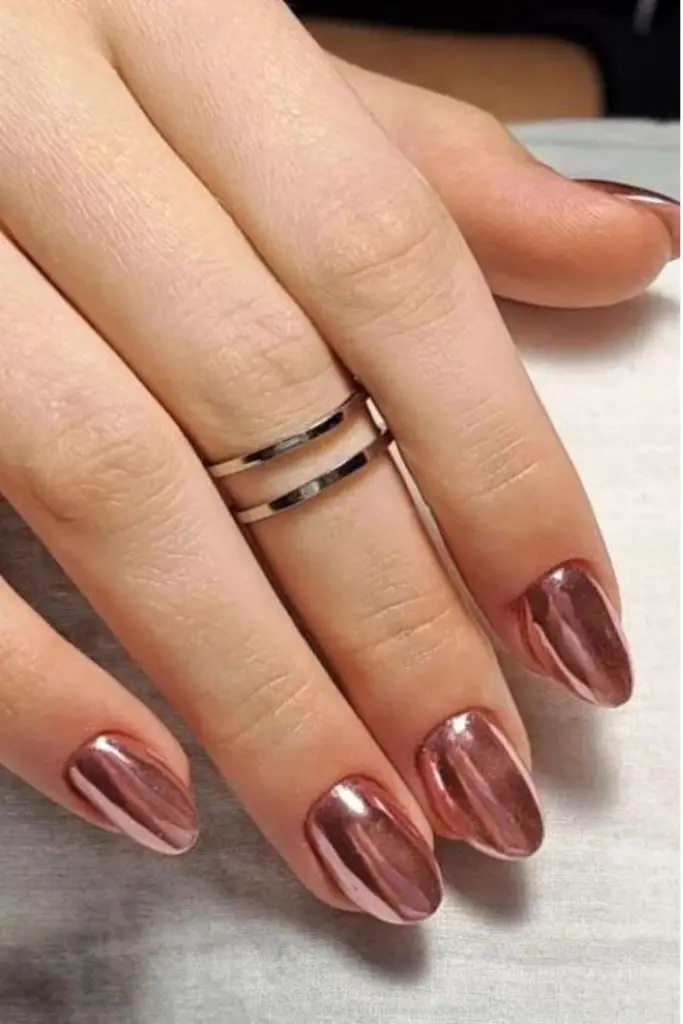 Rose gold feather elegant metallic nails