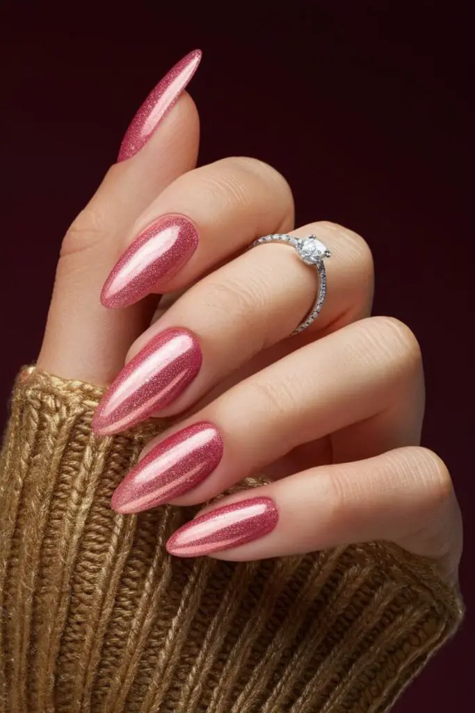 Rosé wine shimmering pink nails.
