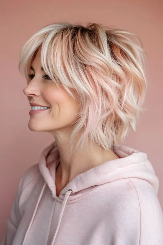 Layered shag glowing with rose-gold hue