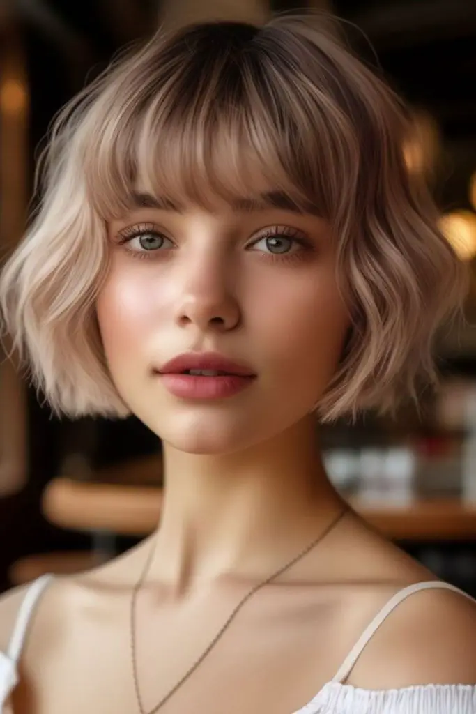 Light pastel bob with airy ends.