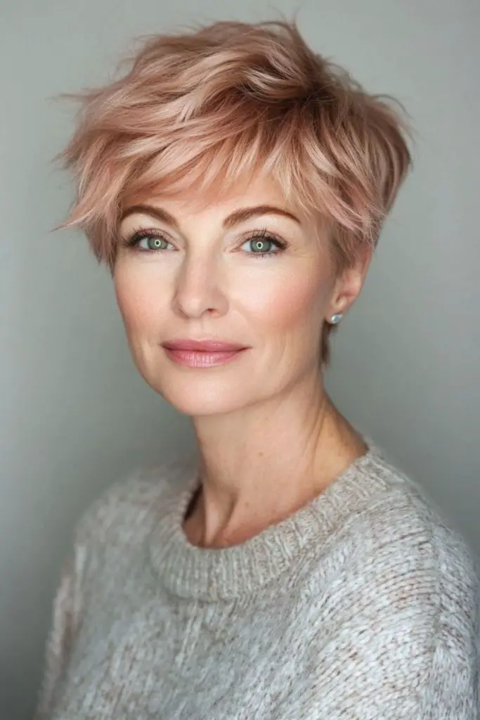 Feathered crop with rose-gold highlights