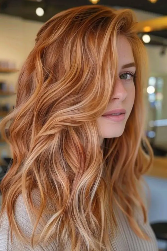 Muted red lowlights in brown hair