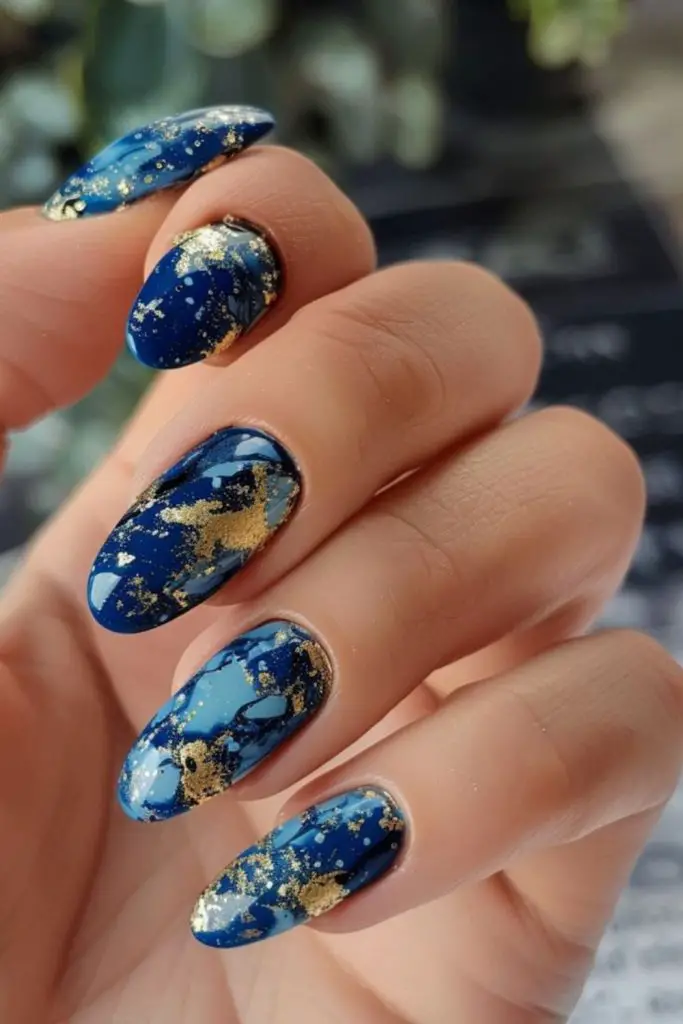 Royal sapphire with gold foil nails