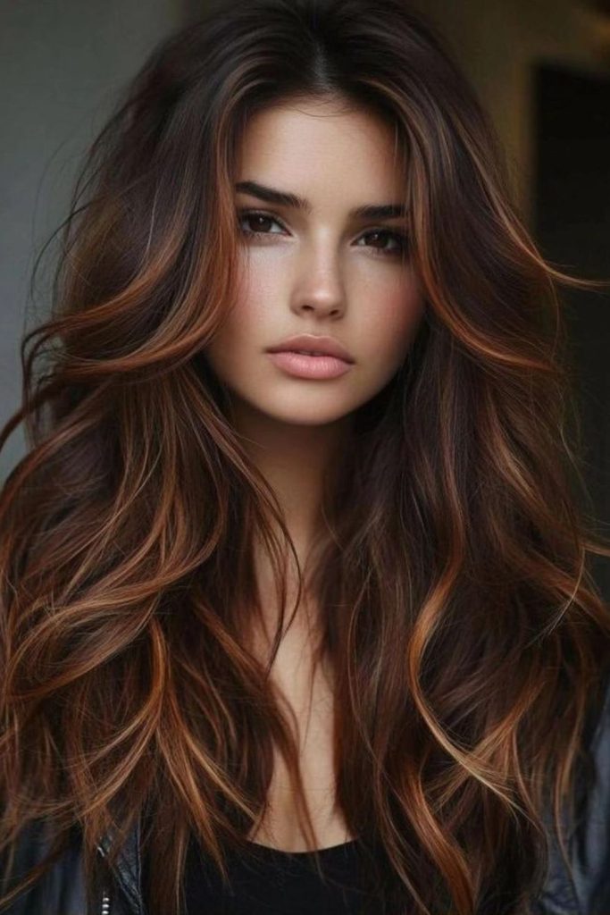 Rustic amber undertones autumn brunette shade.