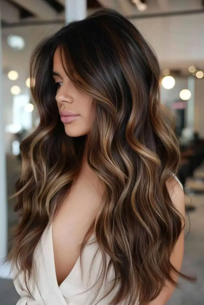 Sepia storm balayage over dark base