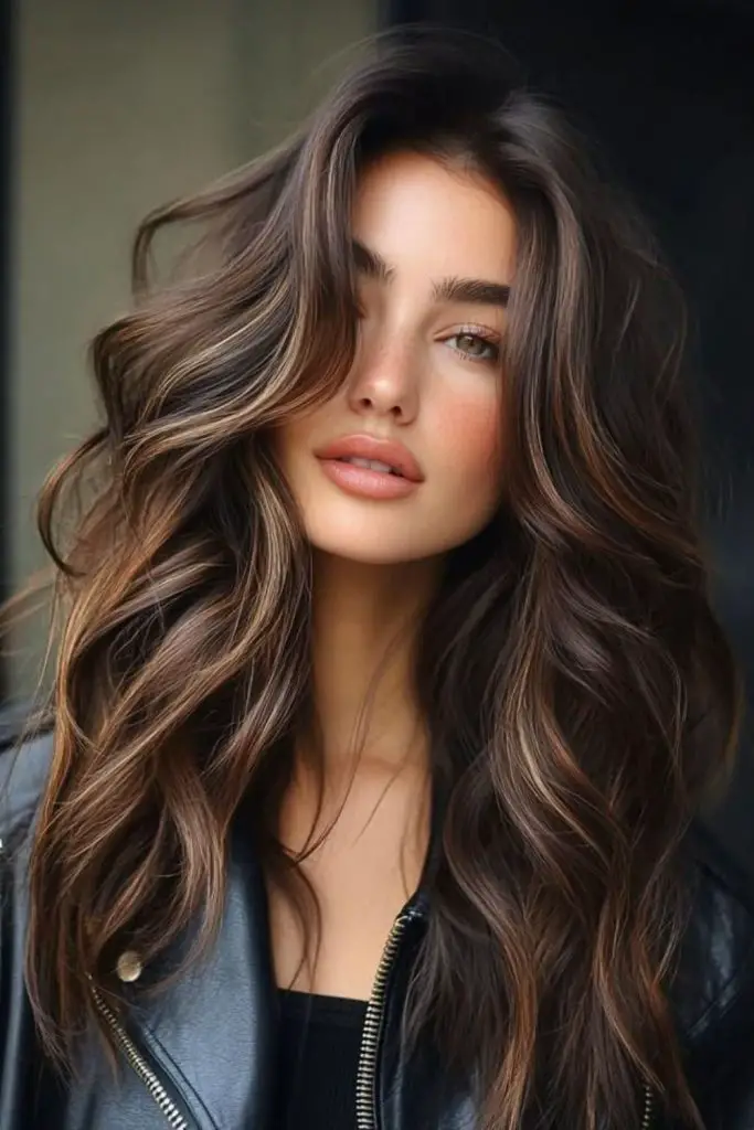 Dark hair with bronze whisper balayage