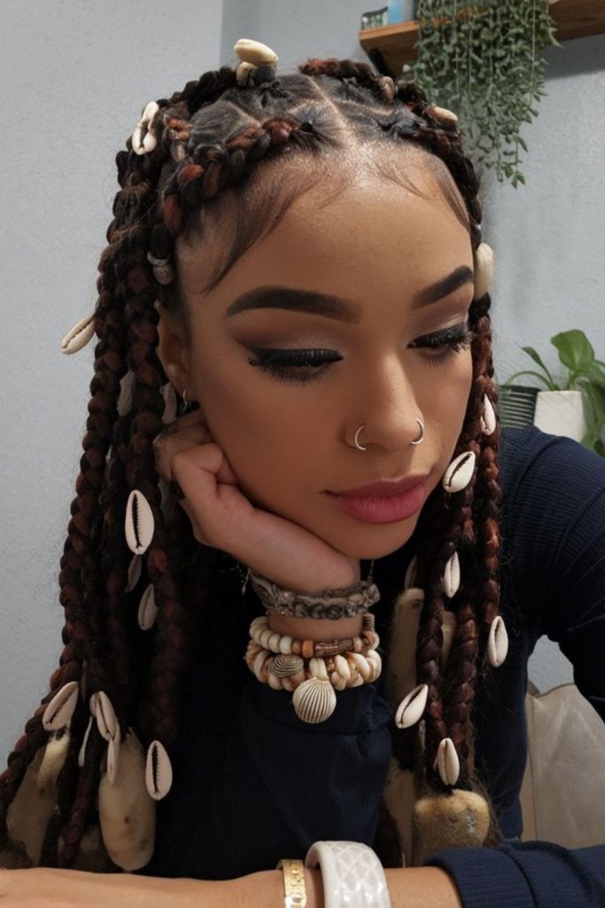Cowrie shell wrapped wild locs