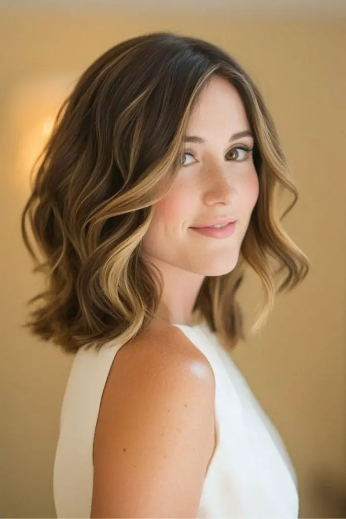 Shoulder grazing waves with breezy look
