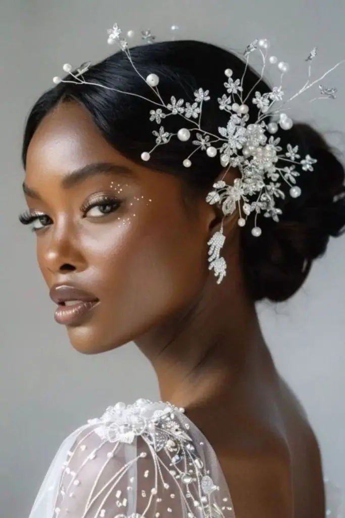Side bun with sparkling pins