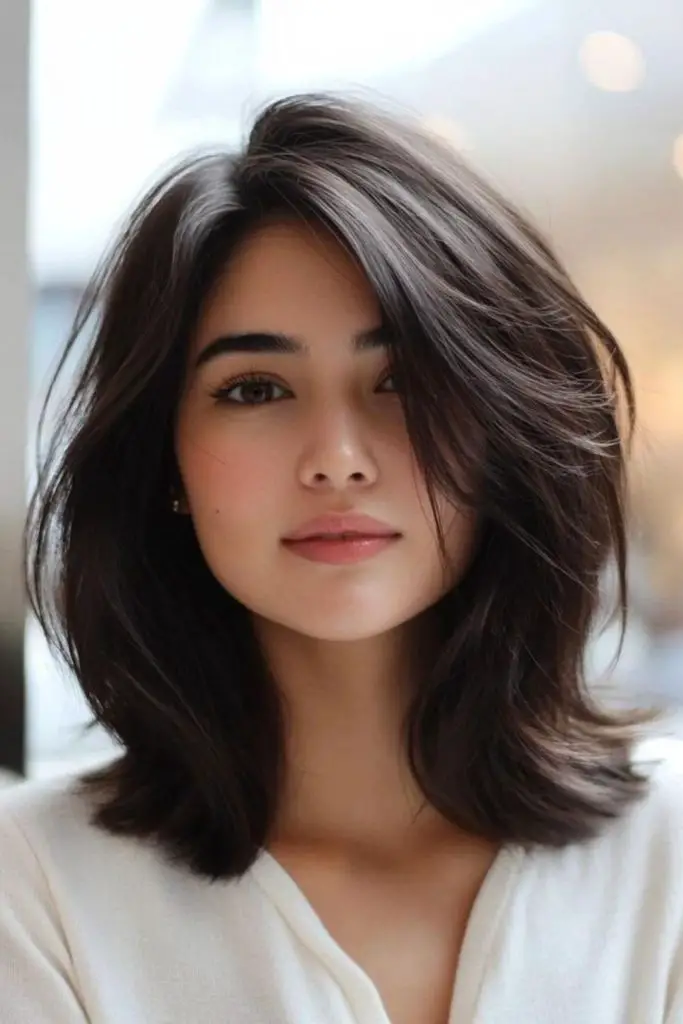 Side parted lob with elegant lift