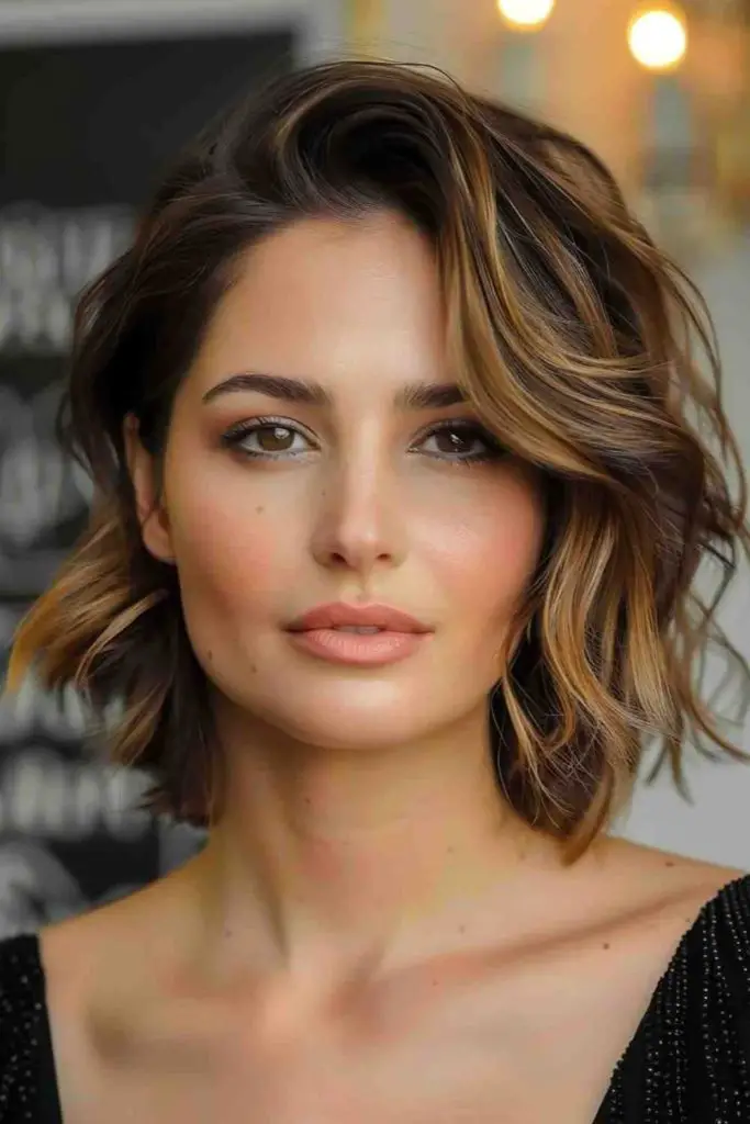 Side swept bangs with soft waves