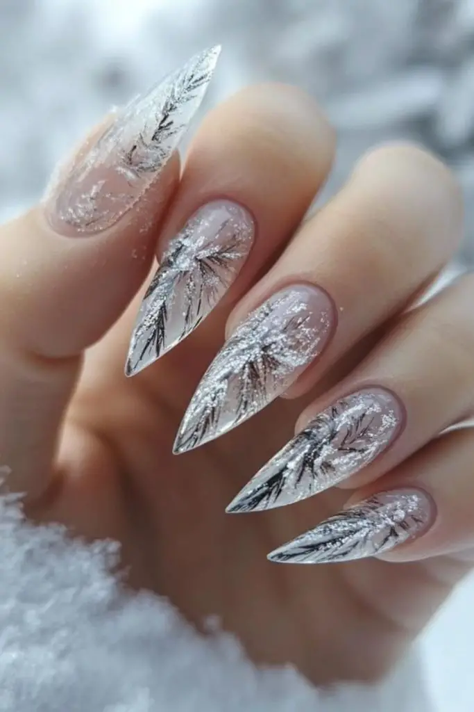 Silver frost icy winter nails.