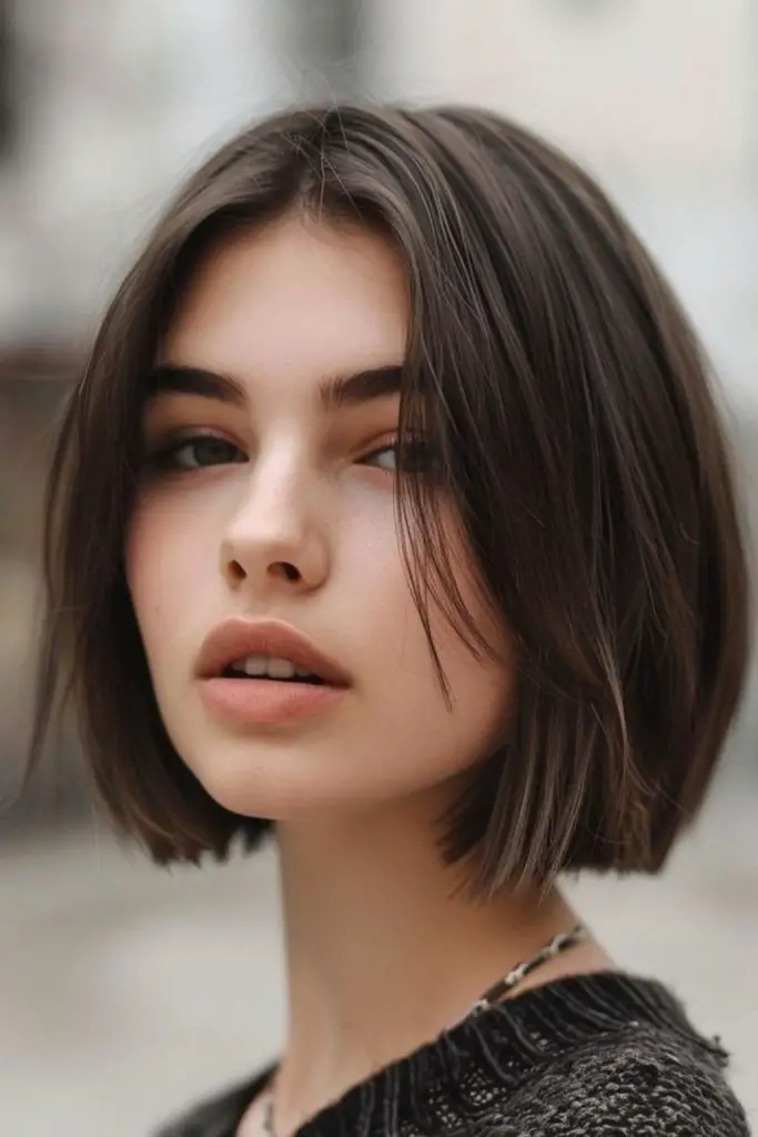 Sleek chin-length bob with polished finish