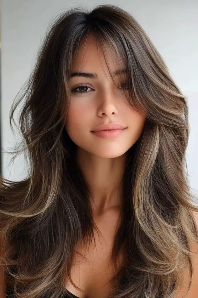 Dark smoky butterfly haircut with flicks