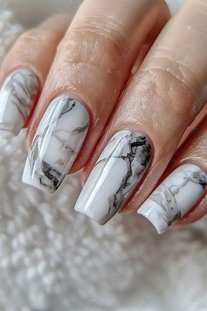 Smoky marble mysterious grey veined nails