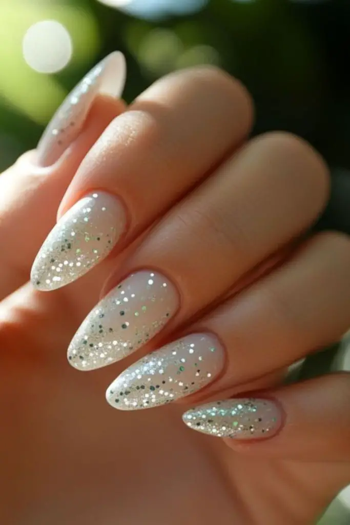 White nails silver snowball festive sparkle