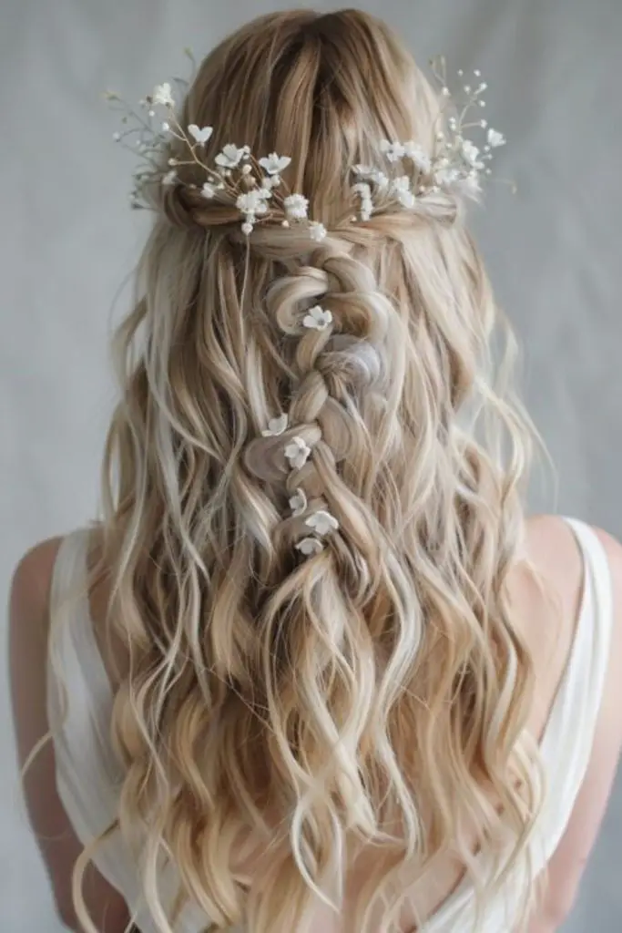 Loose curls with delicate floral nest