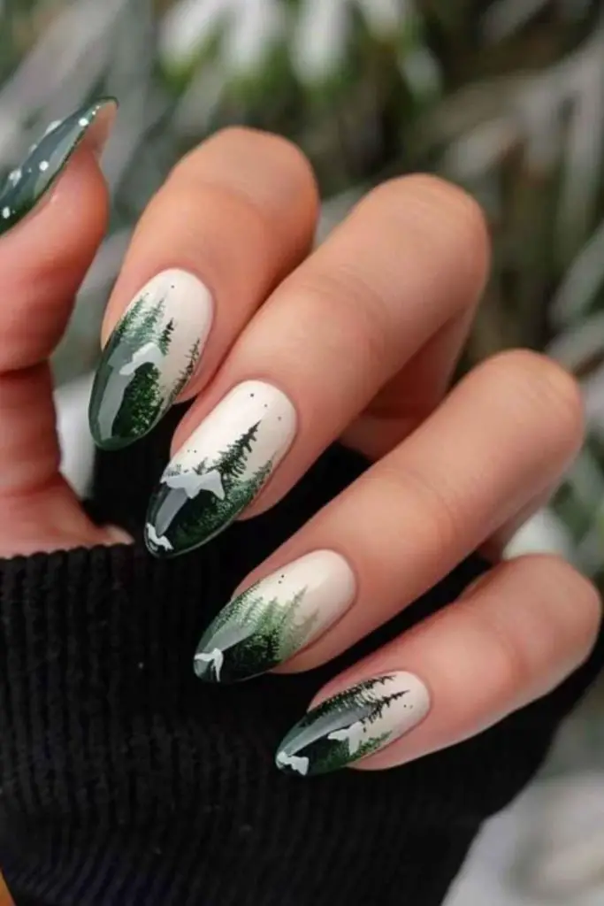 Green nails white pine snow winter