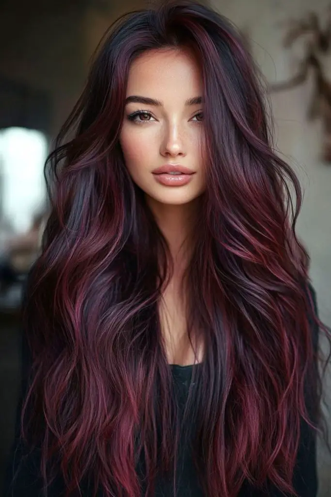 Spiced mahogany drift on dark locks
