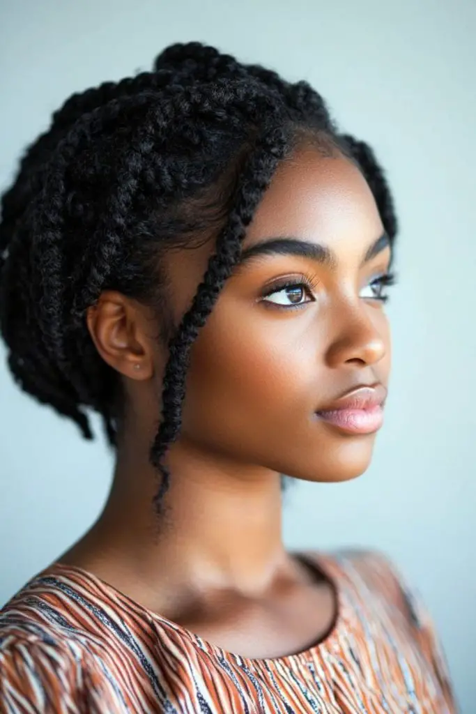 Low bun with loose loc strands