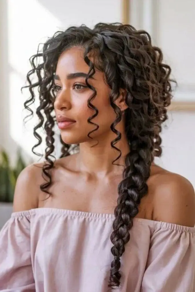 Curly twin tails with bouncy shape