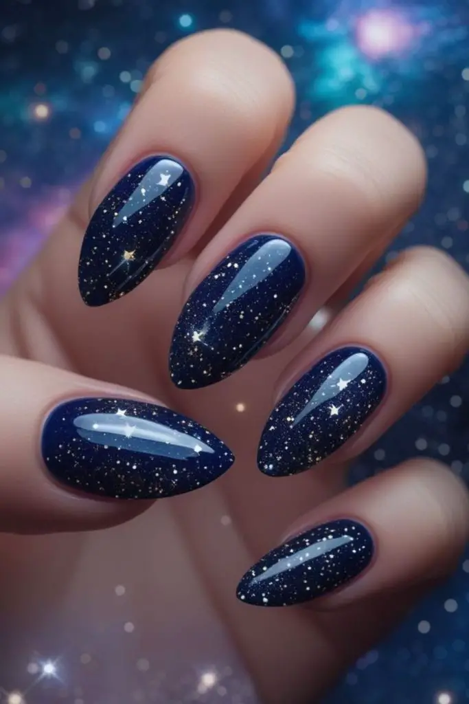Starry lagoon glitter night nails.