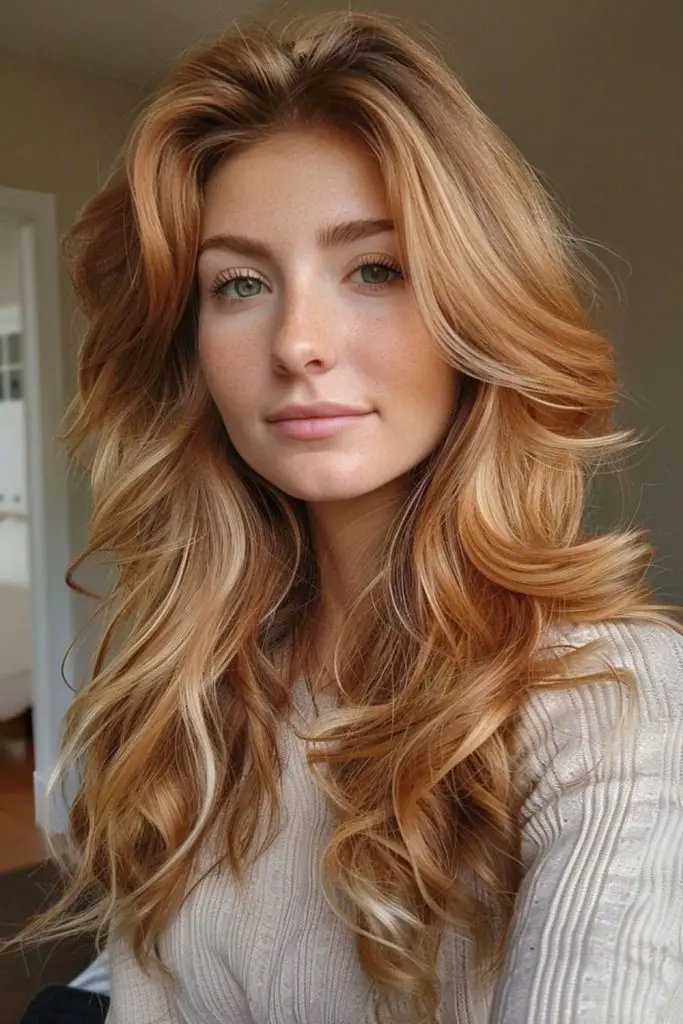 Bold orange highlights on blonde strands