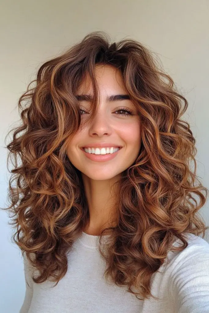Mid-length curls with natural layered flow