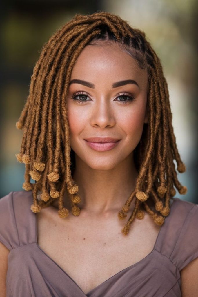 Angled honey loc bob haircut