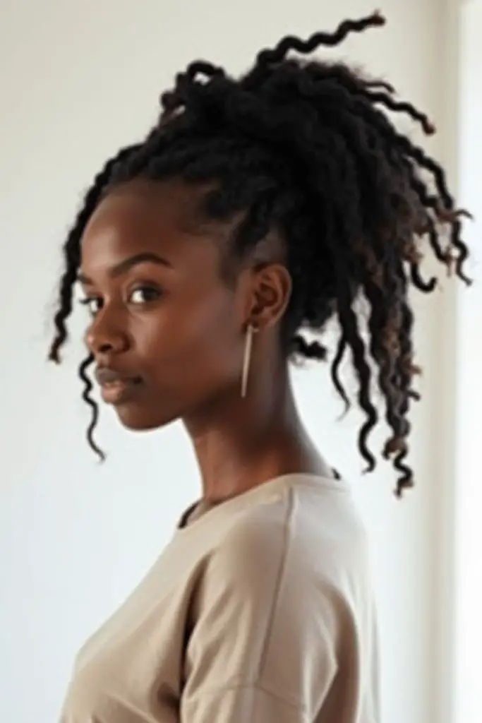 Updo locs spilling like waves